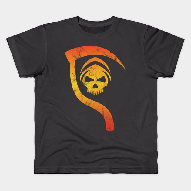 Vintage Grim Reaper & Scyth - Sunburst Yellow Orange and Red Kids T-Shirt by SQRL Studios